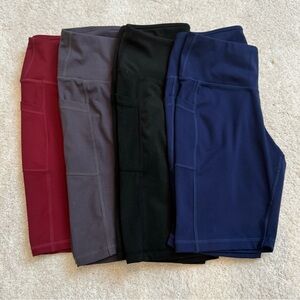 WHOUARE Women’s 4 Biker Yoga Shorts Pockets, High Waisted, Tummy Control Sz Med